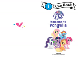 Size: 1600x1200 | Tagged: safe, applejack, fluttershy, pinkie pie, rainbow dash, rarity, spike, twilight sparkle, alicorn, dragon, earth pony, pegasus, pony, unicorn, g4, my little pony: welcome to ponyville, official, applejack's hat, book, cowboy hat, female, flower, hat, heart, male, mane seven, mane six, mare, my little pony logo, text, twilight sparkle (alicorn)