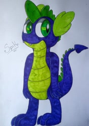 Size: 674x960 | Tagged: safe, alternate version, artist:milledpurple, spike, dragon, g4, colored, male, smiling, solo, traditional art