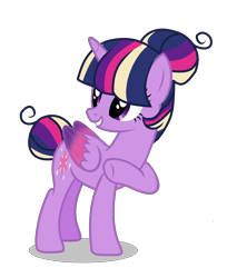 Size: 2304x2824 | Tagged: safe, artist:aonairfaol, twilight sparkle, alicorn, pony, g4, alternate design, base used, eyelashes, female, hair bun, high res, horn, looking back, mare, raised hoof, simple background, smiling, solo, transparent background, twilight sparkle (alicorn), underhoof, wings