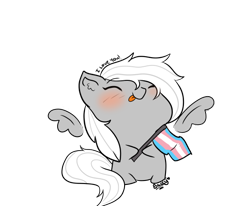 Size: 568x469 | Tagged: safe, artist:succy, oc, oc only, oc:silver, oc:silver edge, pegasus, pony, :p, ^^, blushing, cute, ear fluff, eyebrows, eyebrows visible through hair, eyes closed, floating wings, hoof hold, pegasus oc, pride, pride flag, simple background, solo, spread wings, tongue out, transgender pride flag, transparent background, wings