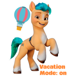 Size: 512x512 | Tagged: safe, hitch trailblazer, earth pony, pony, g5, my little pony: a new generation, official, dairy queen, hot air balloon, male, simple background, solo, stallion, sticker, stock render, text, transparent background