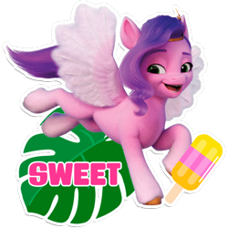 Size: 512x512 | Tagged: safe, pipp petals, pegasus, pony, g5, my little pony: a new generation, official, dairy queen, female, food, leaf, mare, popsicle, simple background, sticker, stock render, text, transparent background
