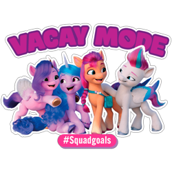 Size: 512x512 | Tagged: safe, izzy moonbow, pipp petals, sunny starscout, zipp storm, earth pony, pegasus, pony, unicorn, g5, my little pony: a new generation, official, bag, dairy queen, female, hashtag, mare, satchel, sticker, text
