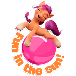 Size: 512x512 | Tagged: safe, sunny starscout, earth pony, pony, g5, my little pony: a new generation, official, beach ball, dairy queen, female, mare, simple background, solo, sticker, stock render, text, transparent background