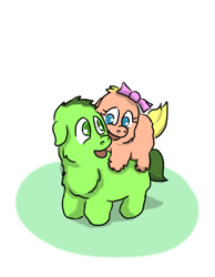 Size: 360x465 | Tagged: safe, artist:carpdime, oc, oc:avocado, oc:bonnie, fluffy pony, series:little avocado, fluffy pony original art, foal, hugbox