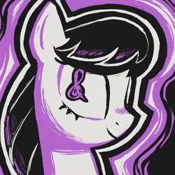 Size: 1000x1000 | Tagged: safe, artist:catachromatic, octavia melody, earth pony, pony, g4, bust, commission, cutie mark eyes, female, limited palette, mare, monochrome, partial color, portrait, smiling, solo, treble clef, wingding eyes