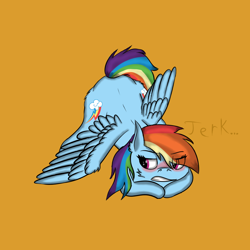 Size: 1000x1000 | Tagged: safe, artist:windy, rainbow dash, pegasus, pony, g4, blushing, both cutie marks, face down ass up, female, iwtcird, jack-o challenge, looking back, mare, meme, solo
