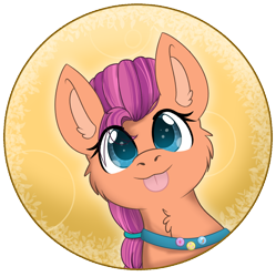 Size: 1210x1213 | Tagged: safe, alternate character, alternate version, artist:rokosmith26, sunny starscout, earth pony, pony, g5, bust, cheek fluff, cute, ear fluff, female, fluttershy's cutie mark, hairband, mare, neck fluff, rainbow dash's cutie mark, simple background, solo, sunnybetes, tongue out, twilight sparkle's cutie mark, ych example, your character here