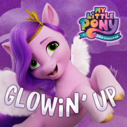 Size: 3000x3000 | Tagged: safe, pipp petals, pegasus, pony, g5, my little pony: a new generation, official, adorapipp, album cover, cute, female, glowin' up, high res, mare, my little pony: a new generation logo, single, single cover, solo