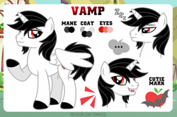Size: 1200x798 | Tagged: safe, artist:jennieoo, oc, oc:vamp, alicorn, pony, fangs, happy, reference, reference sheet, show accurate, simple background, sleepy, smiling, solo, vector