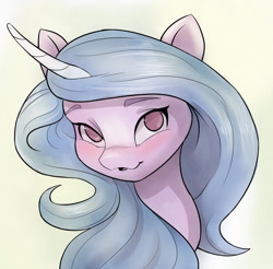 Size: 1280x1257 | Tagged: safe, artist:ahobobo, izzy moonbow, pony, unicorn, g5, blushing, bust, cute, female, mare, portrait, solo