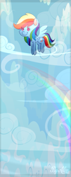 Size: 397x983 | Tagged: safe, artist:gnidagovnida, rainbow dash, pegasus, pony, g4, beady eyes, chibi, cloud, rainbow, sky, solo