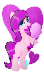 Size: 1434x2348 | Tagged: safe, artist:amicasecretuwu, oc, oc only, earth pony, pony, bipedal, cotton candy, female, food, mare, open mouth, simple background, solo, transparent background