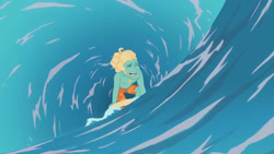 Size: 3410x1920 | Tagged: safe, screencap, zephyr breeze, human, blue crushed, equestria girls, equestria girls series, g4, barefoot, eyes closed, feet, high res, male, male nipples, man bun, nipples, open mouth, solo, surfboard, surfing, wave