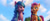 Size: 4091x1711 | Tagged: safe, screencap, izzy moonbow, sunny starscout, earth pony, pony, unicorn, g5, my little pony: a new generation, 3d, bag, cloud, duo, female, mare, open mouth, sky