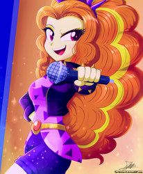 Size: 1784x2163 | Tagged: safe, artist:the-butch-x, adagio dazzle, equestria girls, equestria girls specials, g4, my little pony equestria girls: better together, my little pony equestria girls: sunset's backstage pass, breasts, female, looking at you, mic drop, microphone, music festival outfit, open mouth, redraw, signature, solo, spiked headband