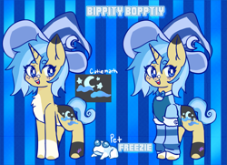 Size: 1857x1343 | Tagged: safe, artist:nyansockz, artist:ube, oc, oc:bippity boppity, frog, pony, unicorn, abstract background, bowtie, clothes, cute, cutie mark, female, glasses, hat, horn, mage, magic, magician outfit, mare, ocbetes, open mouth, reference, reference sheet, smiling, starry eyes, unicorn oc, white pupils, wingding eyes, witch hat, wizard