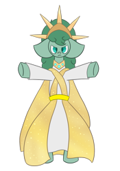 Size: 1399x1999 | Tagged: safe, artist:derpy_the_duck, oc, oc only, oc:the mother, earth pony, semi-anthro, arm hooves, arms in the air, bipedal, cape, clothes, crown, goddess, jewelry, regalia, simple background, solo, transparent background