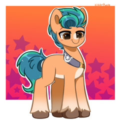 Size: 3808x3904 | Tagged: safe, artist:kittyrosie, hitch trailblazer, earth pony, pony, g5, blaze (coat marking), blushing, coat markings, cute, facial markings, high res, hitchbetes, male, missing cutie mark, pale belly, smiling, solo, stallion, standing, unshorn fetlocks