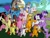 Size: 800x600 | Tagged: safe, artist:kushina13, apple bloom, applejack, discord, fluttershy, pinkie pie, princess celestia, rainbow dash, rarity, scootaloo, spike, sweetie belle, twilight sparkle, alicorn, draconequus, dragon, earth pony, pegasus, pony, unicorn, g4, applejack's hat, bipedal, brain, brain eating meteor, brainless, brains!, cowboy hat, cross-eyed, crossover, cutie mark crusaders, dancing, eyes closed, female, filly, freckles, full moon, glowing, glowing eyes, green eyes, grin, hat, hatless, horns, japanese, jewelry, lidded eyes, male, mane seven, mane six, mare, mind control, missing accessory, moon, musical instrument, night, open mouth, organs, outdoors, playing instrument, regalia, smiling, spread wings, tail, tentacles, the grim adventures of billy and mandy, thriller, tongue out, trumpet, voltaire, wings