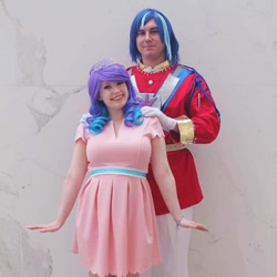 Size: 1080x1080 | Tagged: safe, artist:breeczu, artist:shieldhorsecosplay, princess flurry heart, shining armor, human, g4, babscon, babscon 2019, clothes, cosplay, costume, irl, irl human, jewelry, photo, tiara