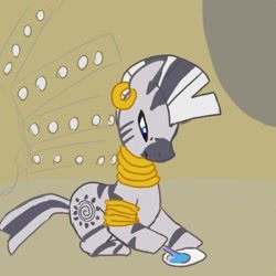 Size: 400x400 | Tagged: safe, artist:kushina13, zecora, pony, zebra, g4, ear piercing, earring, female, jewelry, looking down, mare, mortar and pestle, neck rings, piercing, solo, tail