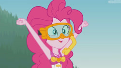 Size: 3410x1920 | Tagged: safe, screencap, pinkie pie, equestria girls, g4, my little pony equestria girls: better together, unsolved selfie mysteries, armpits, bare shoulders, clothes, cute, diapinkes, dive mask, female, geode of sugar bombs, goggles, high res, jewelry, magical geodes, necklace, one-piece swimsuit, open mouth, sleeveless, snorkel, solo, swimsuit