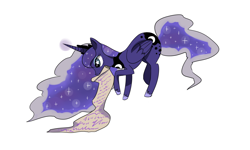 Size: 2000x1200 | Tagged: safe, artist:buu, princess luna, alicorn, pony, g4, female, folded wings, jewelry, mare, mouth hold, peytral, raised hoof, raised leg, regalia, scroll, simple background, solo, starry eyes, tiara, white background, wingding eyes, wings
