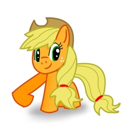 Size: 400x400 | Tagged: safe, artist:kushina13, applejack, earth pony, pony, g4, applejack's hat, cowboy hat, crabjack, female, freckles, hat, mare, raised hoof, simple background, smiling, solo, white background