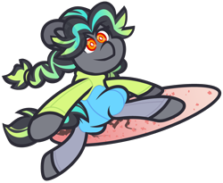 Size: 3575x2935 | Tagged: safe, artist:threetwotwo32232, oc, oc only, oc:cool time, pony, female, high res, mare, simple background, solo, surfing, transparent background, wetsuit