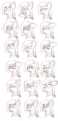 Size: 1580x3256 | Tagged: safe, artist:tranzmuteproductions, oc, oc only, earth pony, pony, bust, earth pony oc, expressions, lineart, monochrome, smiling