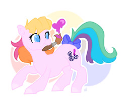 Size: 1080x860 | Tagged: safe, artist:skior, toola-roola, earth pony, pony, g3, abstract background, bow, colored pupils, paintbrush, simple background, solo, tail, tail bow