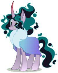 Size: 1280x1610 | Tagged: safe, artist:princess-kitsune-tsu, oc, oc only, pony, unicorn, clothes, curved horn, eyelashes, eyeshadow, fangs, female, horn, makeup, mare, offspring, parent:king sombra, parent:mistmane, shadow, simple background, smiling, solo, standing, tail, transparent background, two toned mane, two toned tail, unicorn oc