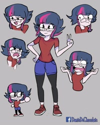 Size: 2000x2500 | Tagged: safe, artist:dantedechocolate, sci-twi, twilight sparkle, equestria girls, g4, :3, clothes, expressions, fanart, female, high res, leggings, shirt, shoes, short hair, shorts, solo, t-shirt