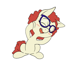 Size: 1000x861 | Tagged: safe, artist:happy harvey, twist, earth pony, pony, g4, blushing, eyes closed, female, filly, glasses, happy, open mouth, phone drawing, rubbing cheeks, simple background, sitting, smiling, transparent background