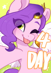 Size: 1260x1796 | Tagged: safe, artist:oofycolorful, pipp petals, pegasus, pony, g5, :p, adorapipp, chest fluff, countdown, cute, eye clipping through hair, one eye closed, selfie, tongue out