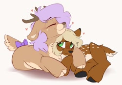 Size: 2700x1866 | Tagged: safe, artist:crimmharmony, oc, oc only, deer, barely pony related, cuddling, deer oc, duo, simple background