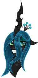 Size: 4000x8147 | Tagged: safe, artist:kp-shadowsquirrel, artist:negatif22, queen chrysalis, changeling, changeling queen, g4, bust, fangs, female, mare, portrait, simple background, smiling, solo, transparent background, vector