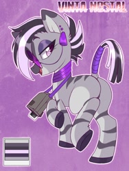 Size: 960x1280 | Tagged: safe, artist:annakitsun3, oc, oc only, oc:vinta nostal, pony, zebra, butt, female, plot, solo