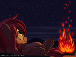 Size: 800x600 | Tagged: safe, artist:rangelost, oc, oc only, oc:emry brown, pegasus, pony, campfire, fire, night, solo, stars