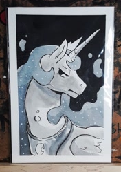 Size: 1642x2330 | Tagged: safe, artist:raph13th, princess luna, alicorn, pony, g4, monochrome, solo, traditional art, watercolor painting