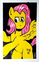 Size: 962x1490 | Tagged: safe, artist:raph13th, fluttershy, pegasus, pony, g4, female, frown, looking at you, mare, marker drawing, solo, spread wings, traditional art, turned head, wings