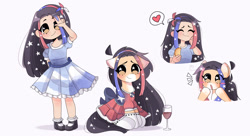 Size: 2296x1250 | Tagged: safe, artist:arwencuack, oc, oc:isla sun, human, pony, chile, chilean, clothes, commission, country, cute, dress, expressions, eyes closed, happy, socks, stars, surprised
