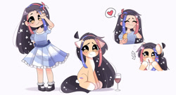 Size: 2296x1250 | Tagged: safe, artist:arwencuack, oc, oc:isla sun, human, pony, chile, chilean, clothes, commission, cute, dress, eyes closed, humanized, simple background, socks, stars, surprised, white background