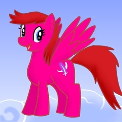 Size: 400x400 | Tagged: safe, artist:kushina13, oc, oc only, pegasus, pony, cloud, female, mare, on a cloud, open mouth, open smile, sky, smiling, solo, spread wings, tail, wings