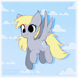 Size: 1920x1920 | Tagged: safe, artist:syrupyyy, derpy hooves, pegasus, pony, g4, animated, cloud, cross-eyed, cute, derpabetes, eye clipping through hair, female, floppy ears, flying, gif, mare, sky, solo, sweet dreams fuel, syrupyyy is trying to murder us