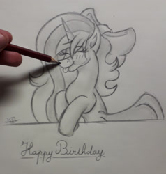 Size: 2006x2110 | Tagged: safe, artist:thebenalpha, oc, oc only, oc:fleurbelle, alicorn, pony, alicorn oc, blushing, boop, high res, horn, sketch, solo, tongue out, traditional art, wings