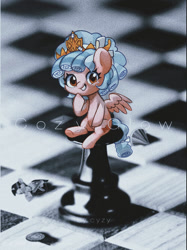 Size: 500x667 | Tagged: safe, artist:chengyzy, cozy glow, twilight sparkle, pegasus, pony, g4, chess, chessboard, cozybetes, cute, female, filly, horn, solo