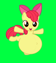 Size: 1024x1159 | Tagged: safe, artist:preggoapplebloom, edit, apple bloom, earth pony, pony, g4, apple bloom's bow, belly, belly button, big belly, bow, circle tool, female, filly, foal, green background, green screen, hair bow, hyper, hyper belly, hyper pregnancy, impossibly large belly, open mouth, open smile, orange eyes, outie belly button, pregbloom, pregnant, pregnant apple bloom, pregnant edit, pregnant foal, red mane, simple background, smiling, solo, spherical belly, underaged pregnancy