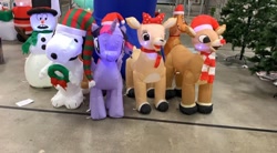 Size: 720x397 | Tagged: safe, screencap, twilight sparkle, alicorn, pony, g4, airblown inflatable, at home (store), christmas, christmas tree, clarice, gemmy industries, hat, hearth's warming, hearth's warming eve, holiday, inflatable, irl, merchandise, photo, rudolph the red nosed reindeer, santa hat, snoopy, snowman, tree, twilight sparkle (alicorn), youtube, youtube link